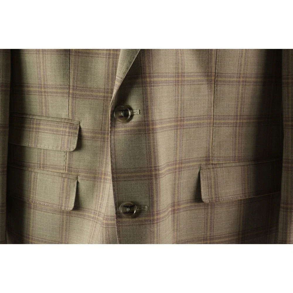 $360 Tayion Collection Regular-Fit Suit Jacket Men's 44R Tan Burgundy Windowpane